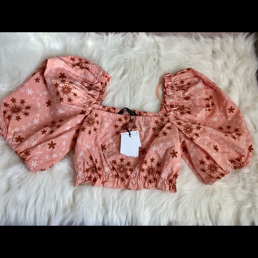 ZARA EMBROIDERED VOLUMINOUS TOP
